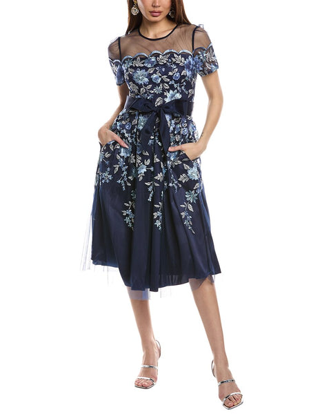 Eliza J Embroidered Tulle Cocktail Dress, Blue / 2 Eliza J Embroidered Tulle Cocktail Dress, Blue / 2