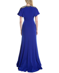 Rene Ruiz Capelet Sleeve Column Gown