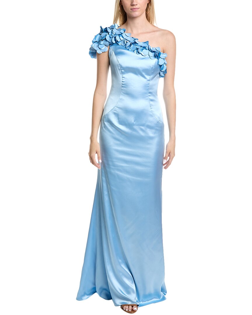 Rene Ruiz One-Shoulder 3D Motif Column Gown