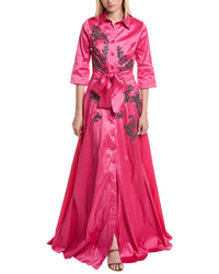 Rene Ruiz Bead Embellished Shirt Gown 6 Pink