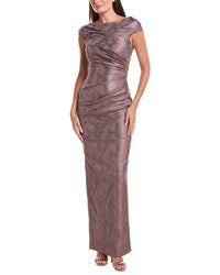 Teri Jon by Rickie Freeman Teri Jon By Rickie Freeman Stretch Jacquard Ruched Asymmetrical Neck Gown