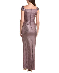 Teri Jon by Rickie Freeman Teri Jon By Rickie Freeman Stretch Jacquard Ruched Asymmetrical Neck Gown