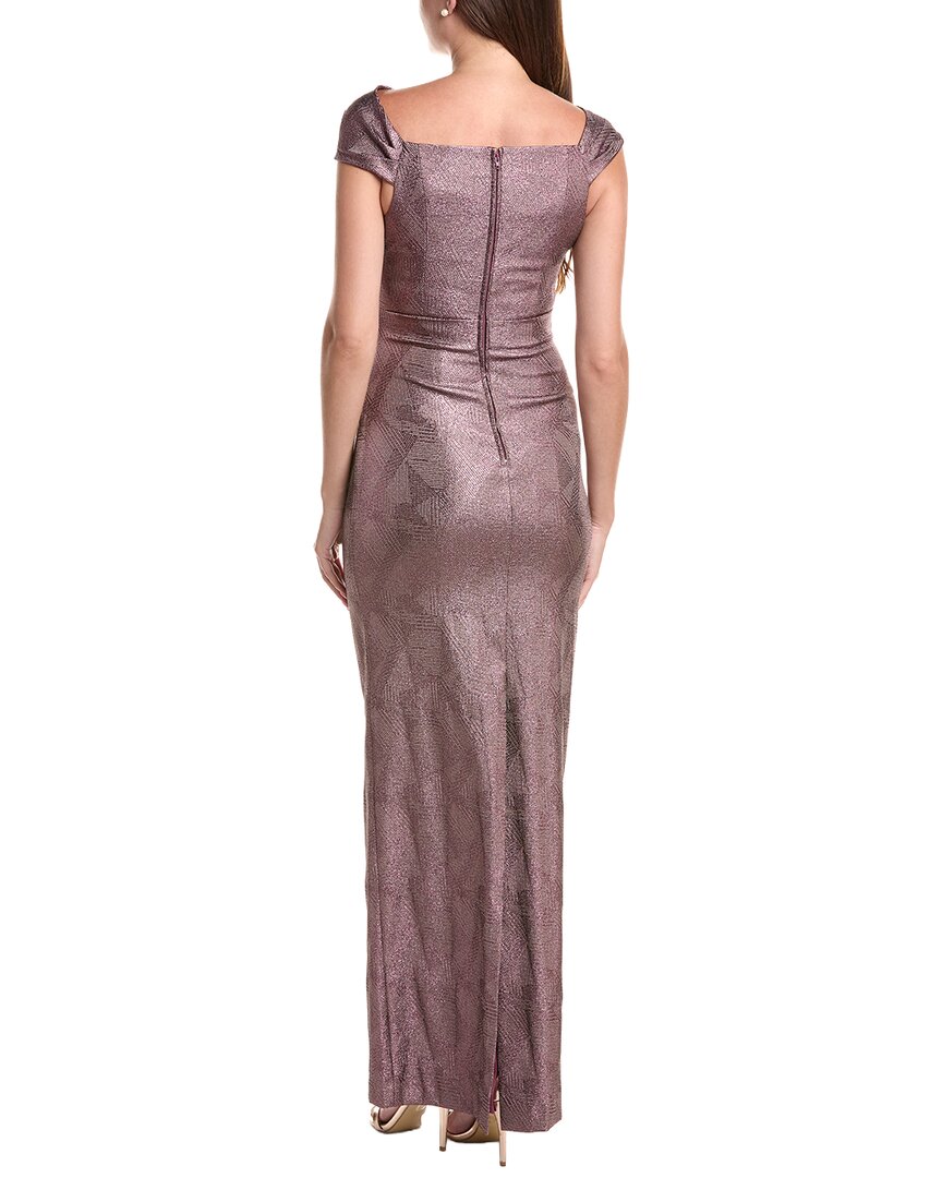 Teri Jon by Rickie Freeman Teri Jon By Rickie Freeman Stretch Jacquard Ruched Asymmetrical Neck Gown