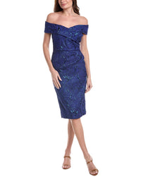 Teri Jon By Rickie Freeman Metallic Jacquard Portrait Side Ruched Dress
