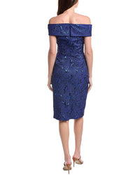 Teri Jon By Rickie Freeman Metallic Jacquard Portrait Side Ruched Dress