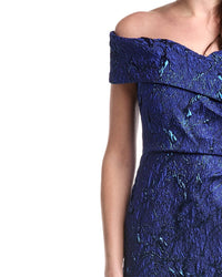 Teri Jon By Rickie Freeman Metallic Jacquard Portrait Side Ruched Dress