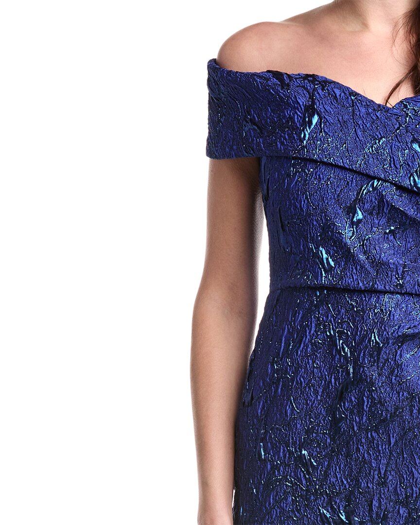 Teri Jon By Rickie Freeman Metallic Jacquard Portrait Side Ruched Dress
