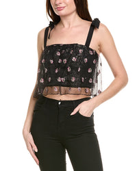 SALONI Saloni Sequin Silk-Trim Top