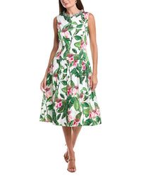 Teri Jon by Rickie Freeman Teri Jon By Rickie Freeman Floral Print Drop-Waist Necklace Trim Dress