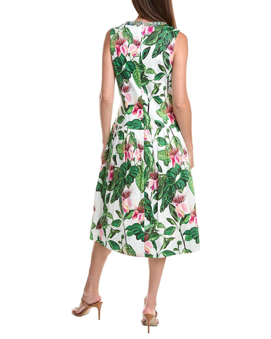 Teri Jon by Rickie Freeman Teri Jon By Rickie Freeman Floral Print Drop-Waist Necklace Trim Dress