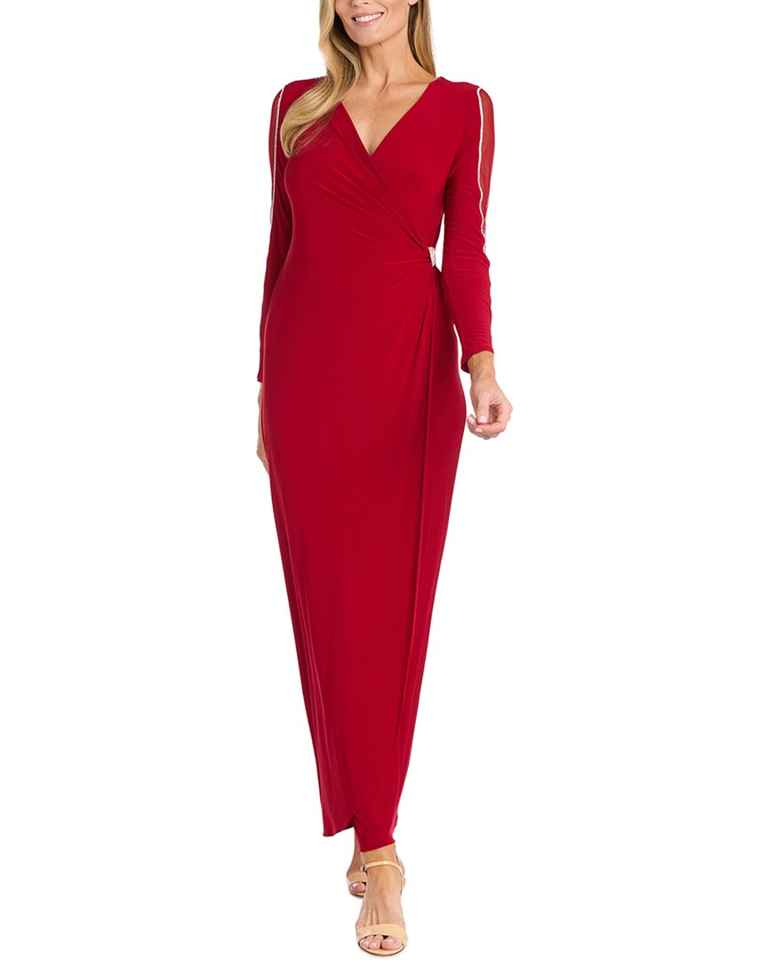 Rm Richards Sheer Insert Sleeve Detail Wrap Dress 6 Red