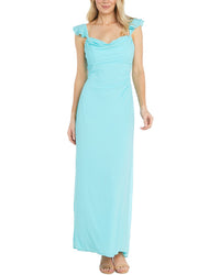 Rm Richards Souffle Crepe Chiffon Maxi Dress 6 Aqua