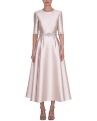 Reem Acra Jewel Neck Mikado Tea-Length Dress Champagne