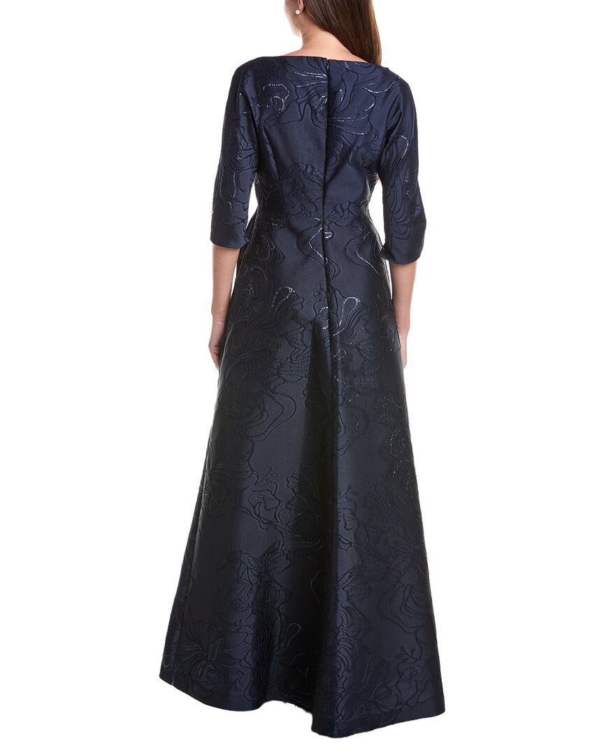 Teri Jon by Rickie Freeman Teri Jon By Rickie Freeman Floral Metallic Jacquard A-Line Beaded Belt Gown