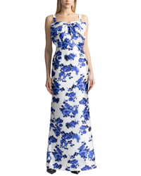 Zac Posen Floral Print Mikado Gown Blue