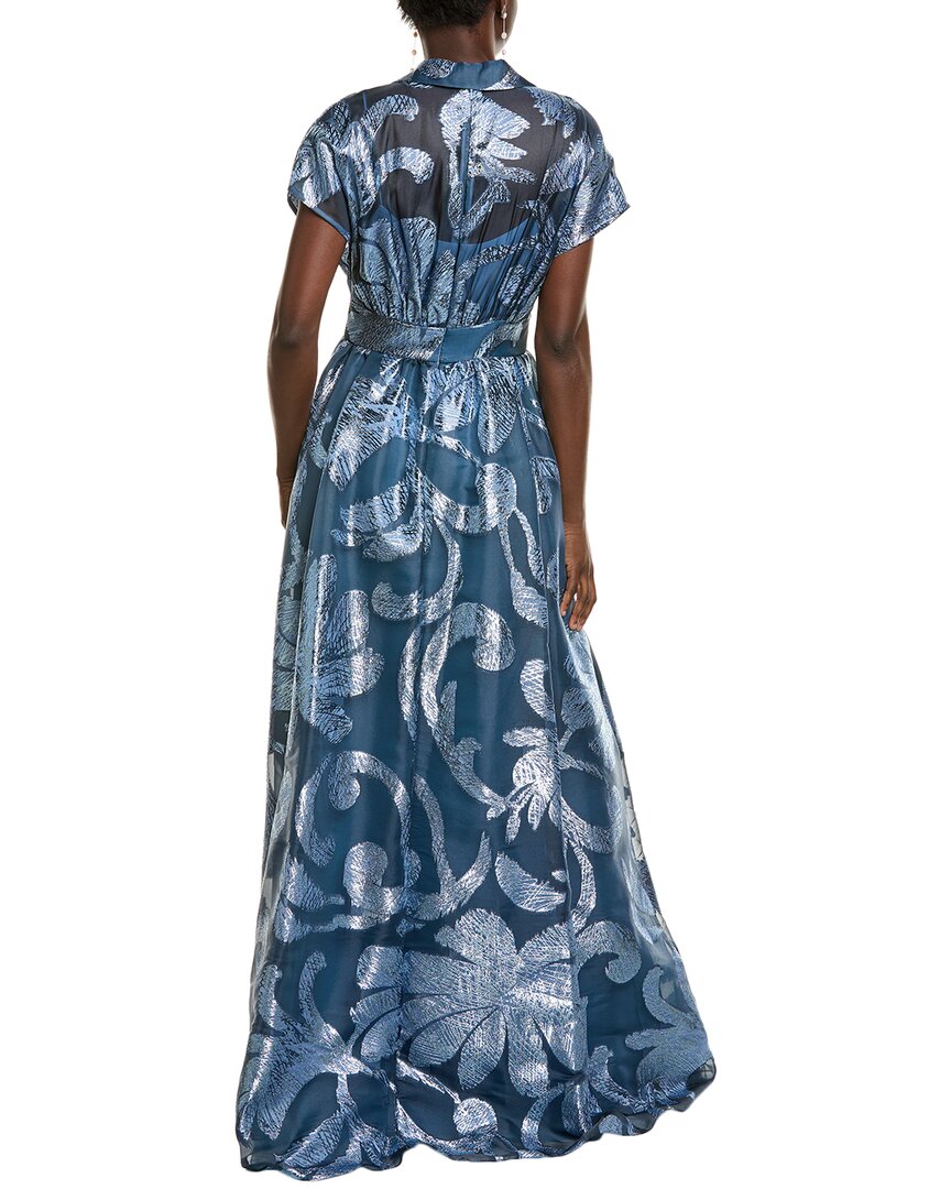 Lela Rose Metallic Floral Fil Coupe Silk-Blend Gown, Blue / 0 Lela Rose Metallic Floral Fil Coupe Silk-Blend Gown, Blue / 0