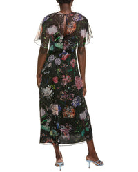 Lela Rose Cold-Shoulder Silk Midi Dress