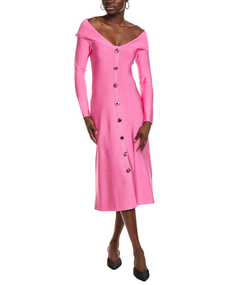 Lela Rose Off-The-Shoulder Midi Dress Pink