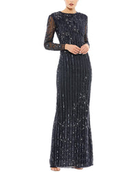 Mac Duggal Embellished High Neck Illusion Column Gown