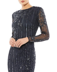 Mac Duggal Embellished High Neck Illusion Column Gown