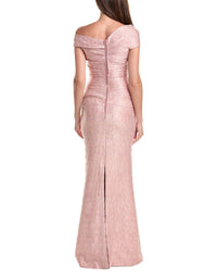 Teri Jon by Rickie Freeman Teri Jon By Rickie Freeman Metallic Jacquard Off-Shoulder Pleated Gown