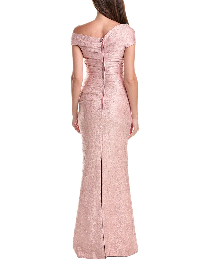 Teri Jon by Rickie Freeman Teri Jon By Rickie Freeman Metallic Jacquard Off-Shoulder Pleated Gown