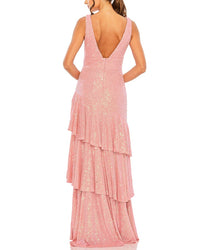 Mac Duggal Sequin Asymmetrical Ruffle Tiered Gown
