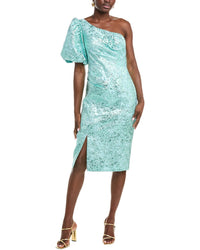 Rene Ruiz One-Shoulder Metallic Jacquard Cocktail Dress