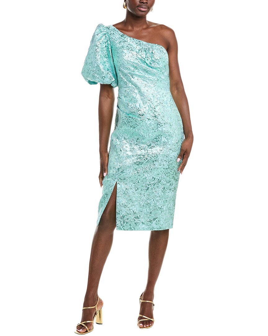 Rene Ruiz One-Shoulder Metallic Jacquard Cocktail Dress