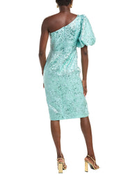Rene Ruiz One-Shoulder Metallic Jacquard Cocktail Dress