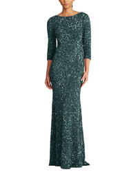 Theia Sequin Gown Green