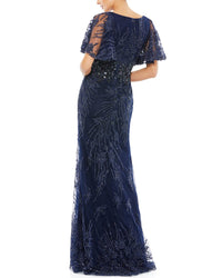 Mac Duggal Embellished Illusion Butterfly Sleeve A-Line Gown