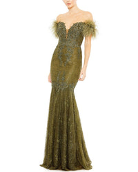 Mac Duggal Mac Duggal Feathered Crystal Embellished Mermaid Gown