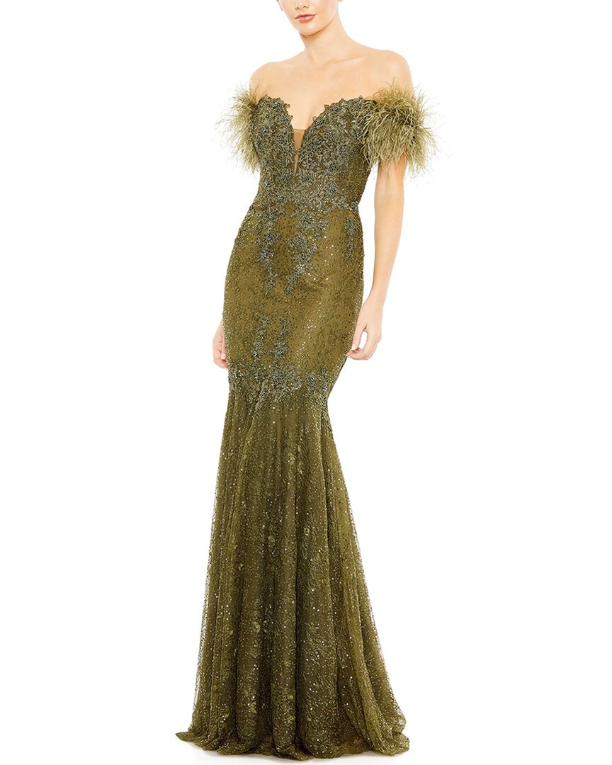 Mac Duggal Mac Duggal Feathered Crystal Embellished Mermaid Gown