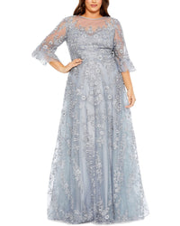 Mac Duggal Plus Flutter Sleeve Embellished A-Line Gown