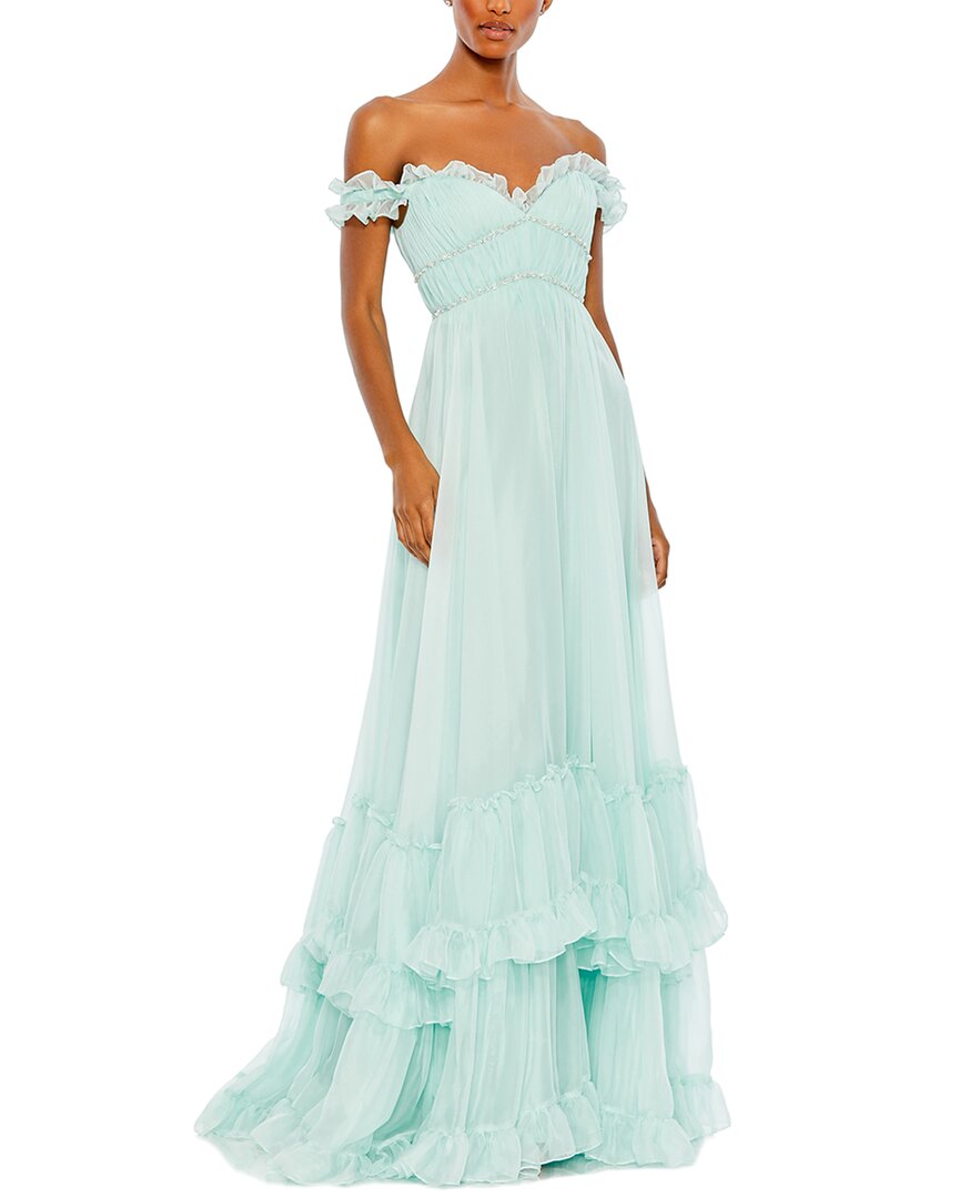Mac Duggal Ruffle Tiered Babydoll Flowy Gown Mint