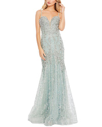 Mac Duggal Embellished Plunge Neck Trumpet Gown Mint
