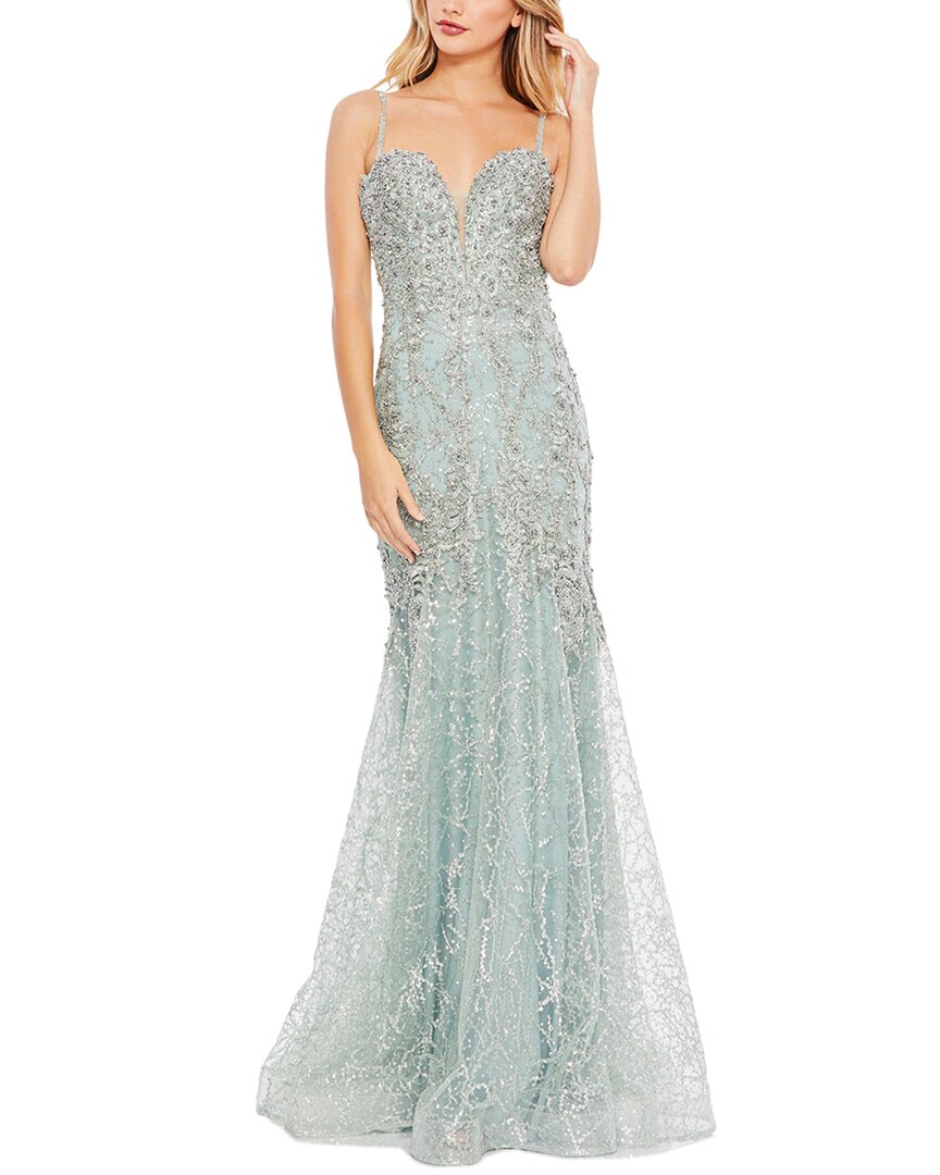 Mac Duggal Embellished Plunge Neck Trumpet Gown Mint