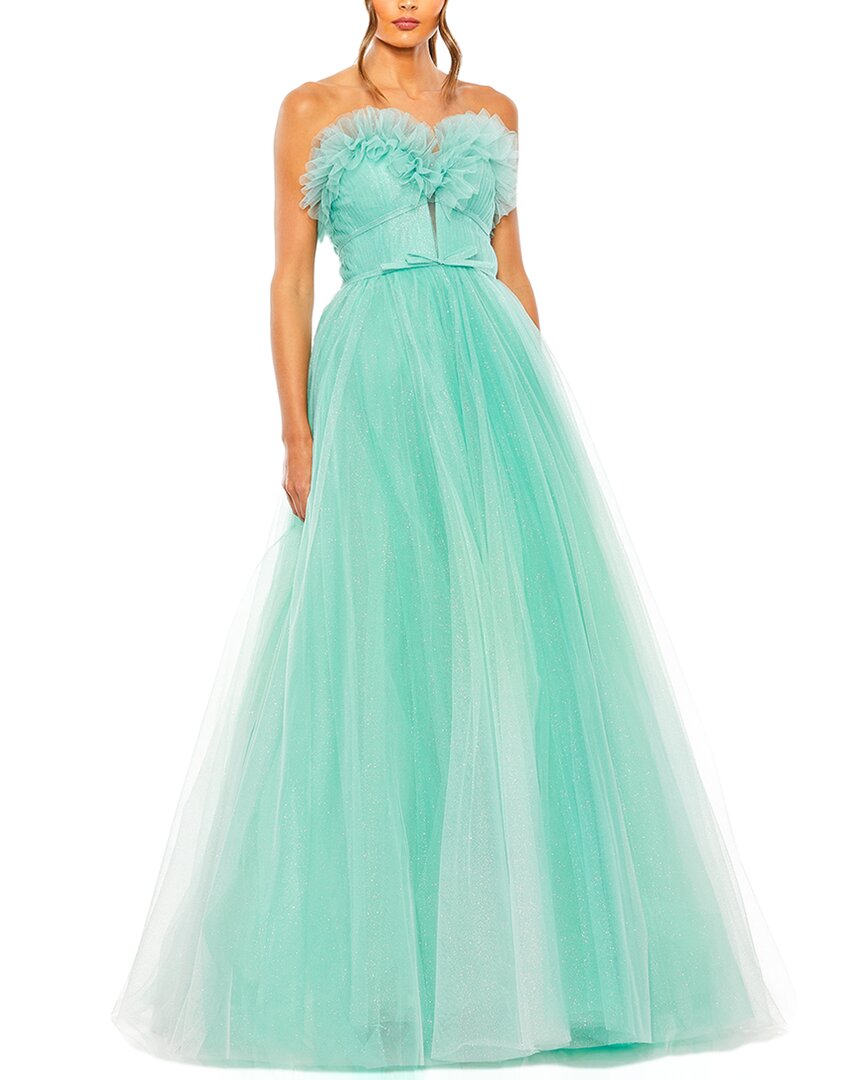 Mac Duggal Strapless Glitter Tulle Gown Blue