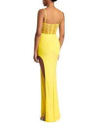 Mac Duggal Spaghetti Strap Beaded Sheer Bodice Gown