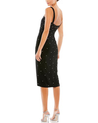 Mac Duggal Pearl Encrusted Square Neck Midi Dress