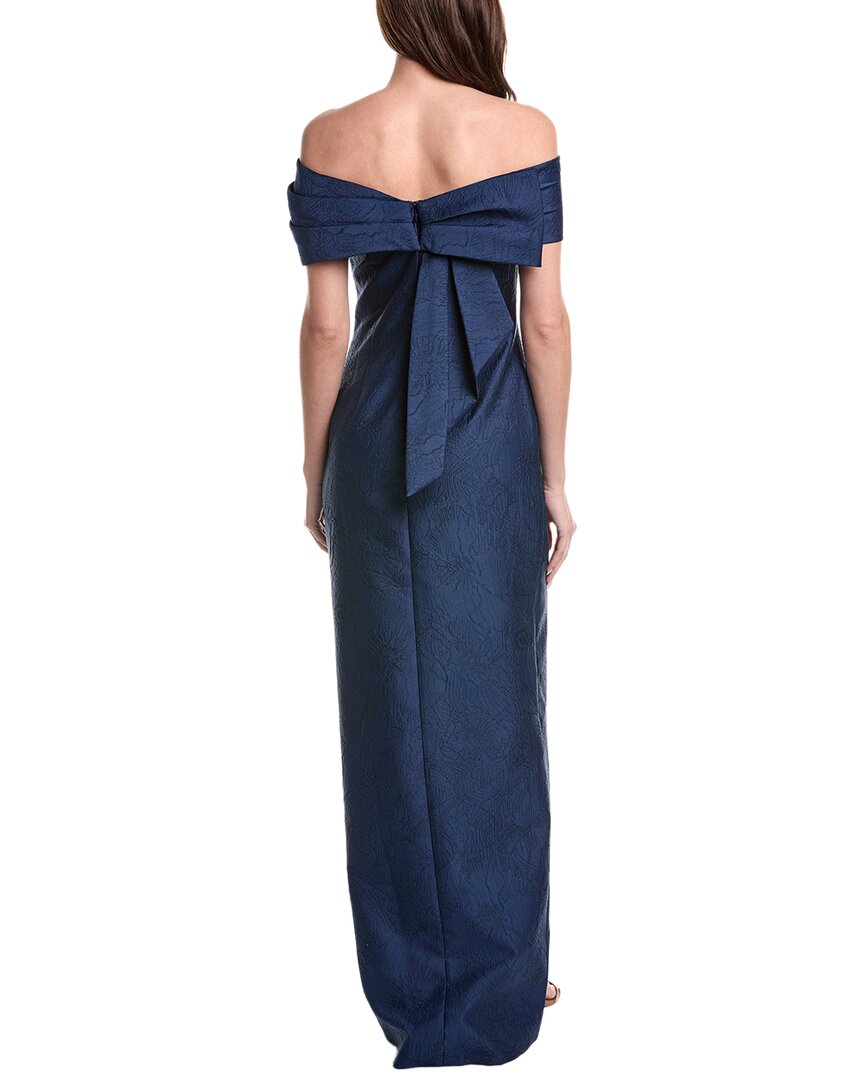 Teri Jon By Rickie Freeman Jacquard Asymmetrical Portrait Bow Shoulder Gown