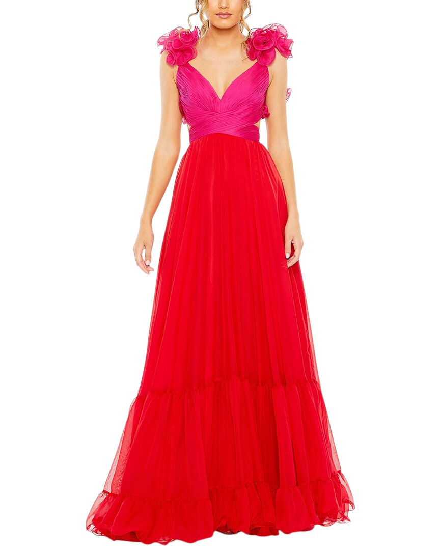 Mac Duggal Ruffle Tiered Lace-Up Chiffon A-Line Dress Red