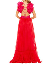 Mac Duggal Ruffle Tiered Lace-Up Chiffon A-Line Dress