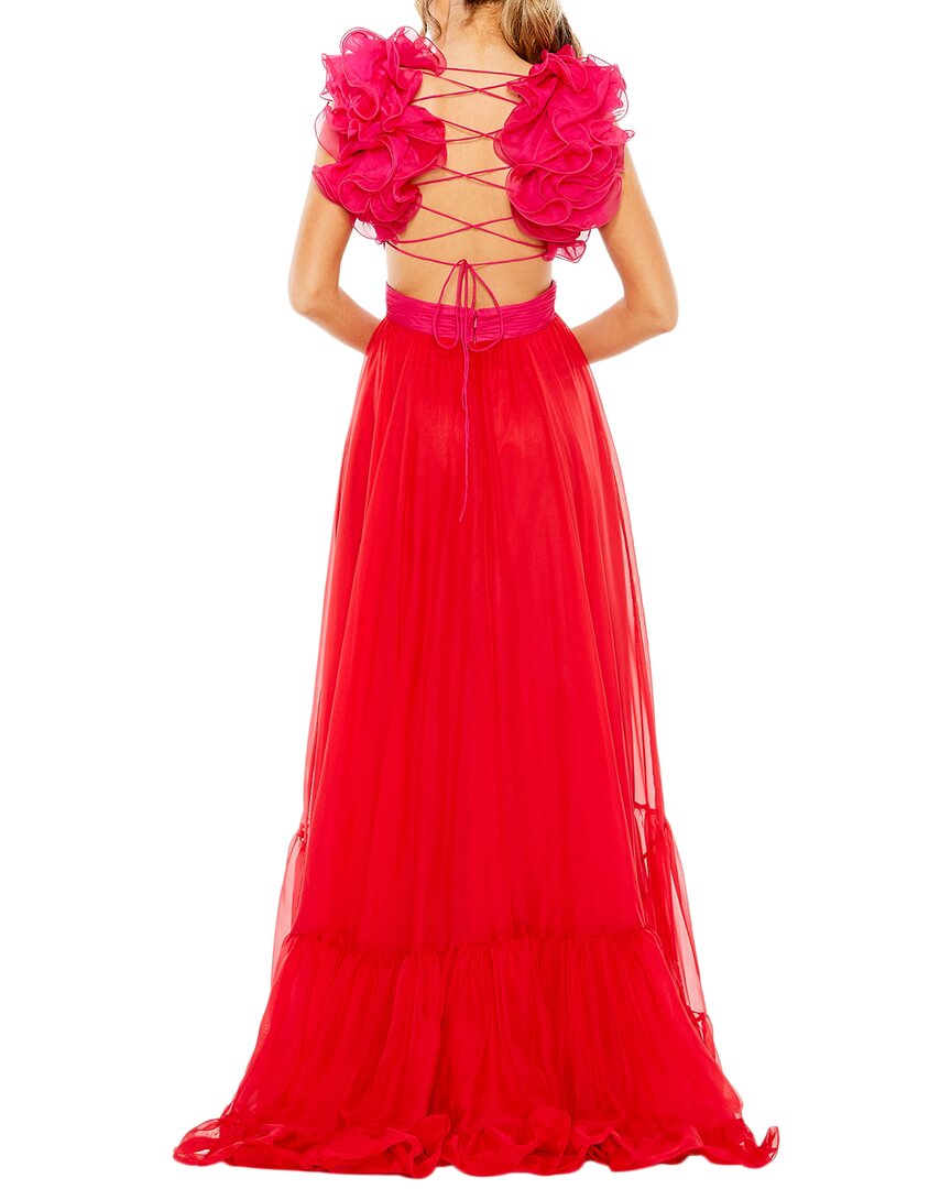 Mac Duggal Ruffle Tiered Lace-Up Chiffon A-Line Dress