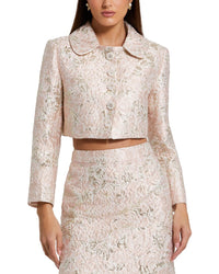 Mac Duggal Button Brocade Cropped Jacket Blush Multi