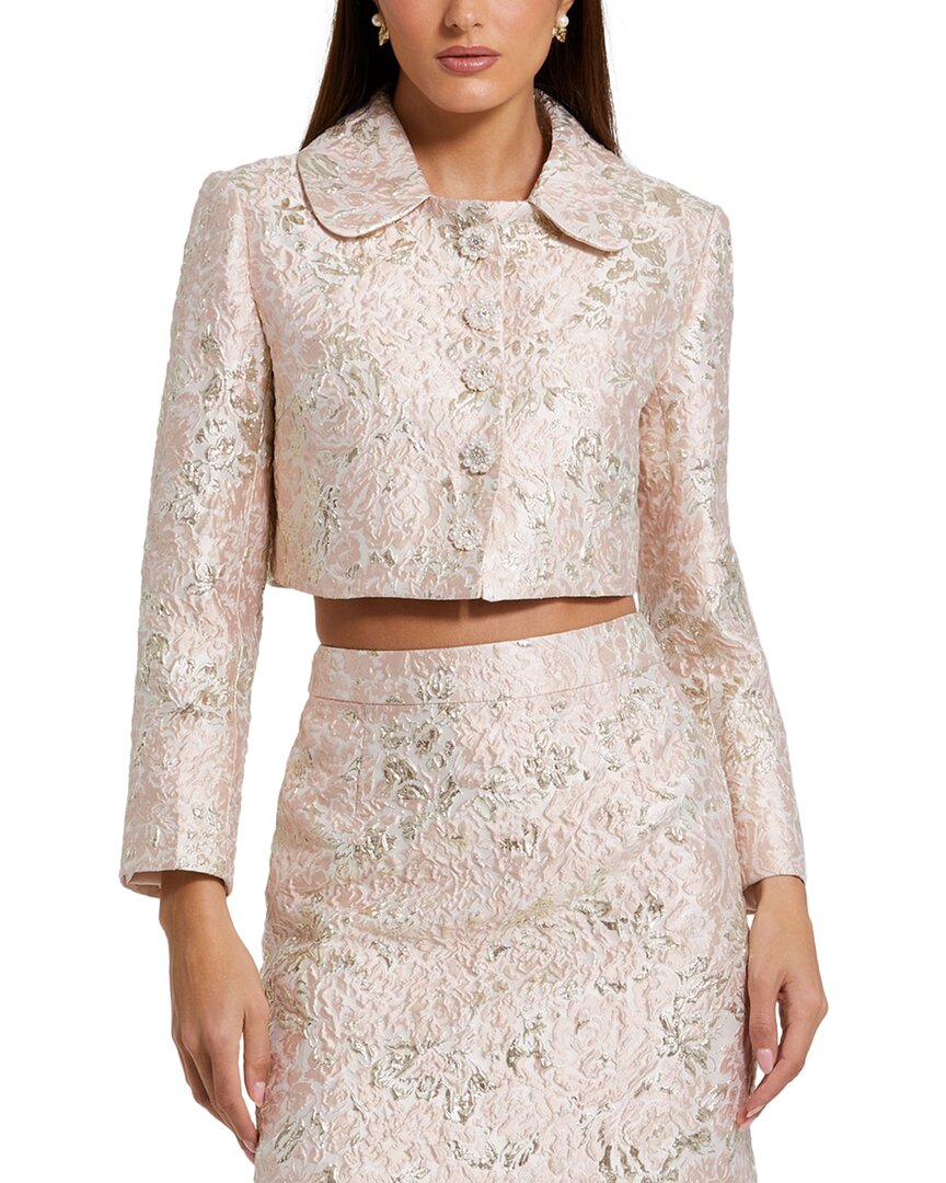 Mac Duggal Button Brocade Cropped Jacket Blush Multi
