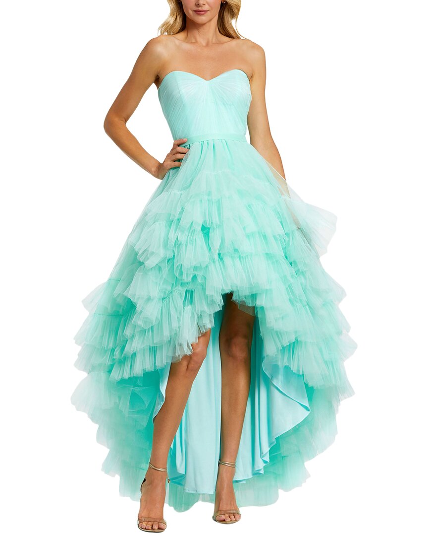 Mac Duggal Ruched Sweetheart Ruffle Ball Gown Aqua