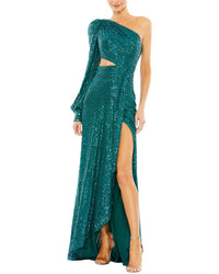 Mac Duggal Sequined Cut Out Gown Teal