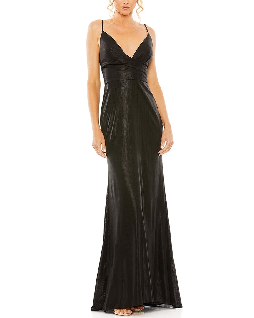 Mac Duggal Metallic Faux-Wrap A-Line Gown